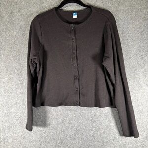 Old Navy Cardigan Women XL Black Ribbed Cropped Long Sleeve Minimalist Staple